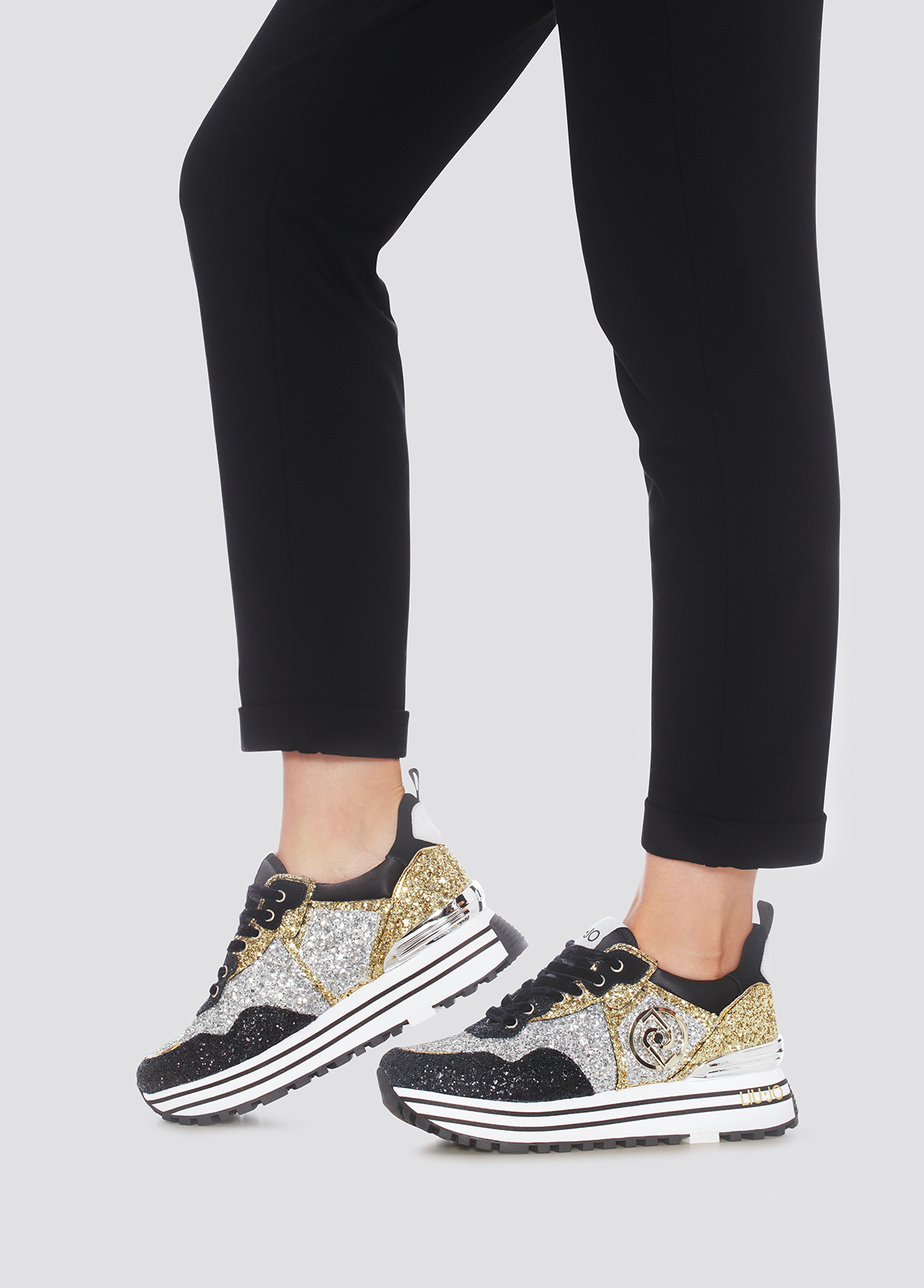 Scarpe Donna LIU JO Sneakers Platform con Glitter colore Rose Gold a sconto