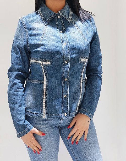GIACCA tinta unita denim ANGELO MARANI swarovski - Bolero Boutique